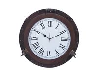 Hampton Nautical  Bronzed Deluxe Class Porthole Nautical Clock, 20"