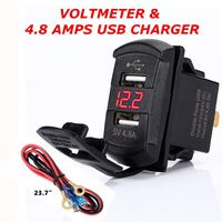 Switchtec 4.8 Amps Dual USB Rocker Style Charger w/Red Voltmeter for Boats, Polaris RZR 900, RZR 1000, Ranger, Mobile Home, RV, Can Am Spyders, Can Am Maverick, Can AM SxS, Golf Cart