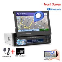 Hikity Single Din Car Stereo with GPS 7 Inch Folding Capacitive Touch Screen Radio FM Bluetooth Receiver with USB/AUX-in/SD Card Port Supports Mirror Link for Android Phone + 8G Map Card
