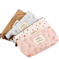 Rolybag Cute Floral Flower Canvas Zipper Pencil Cases, Multi-functional Cosmetic Makeup Bag lovely Flower Tree Fabric Coin Purse (4 Pcs)