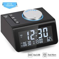 Small Digital Alarm Clock Radio - Dual Alarm, 7 Wake-up Sounds, Display Dimmer, 2 USB Charger, Sleep Timer, Easy to Set, Thermometer, FM Radio Clock w/Battery Backup for Bedrooms, Office, Desk, Travel
