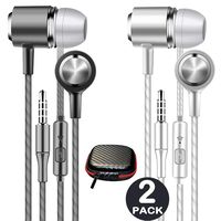 Earbuds with Microphone 2 Pack, Bass Earphones Noise Isolating in Ear Headphones with Mic Remote Control for iPhone iPad Android MP3 with Storage Case(Black+White 2Pairs)