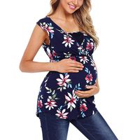 FRana Maternity Shirts for Women Stylish Sleeveless Floral Print Tops Nursing Baby Blouse Clothes Daily Pregnant Tee Black