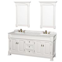 Wyndham Collection Andover 72 inch Double Bathroom Vanity in White, White Carrara Marble Countertop, Undermount Oval Sinks, and 28 inch Mirrors