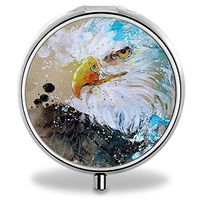 IMLONE Pill Organizer, Customized White Eagle Painting Pill Boxes with 3 Components Metal Pill Container for Purse