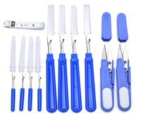 JoyFamily Seam Ripper, Yarn Cutter Scissor and Soft Tape Measure Set, Stitch Thread Unpicker, Sewing Tools with Plastic Handle and Cover for Crafting (11 Pieces, Blue)