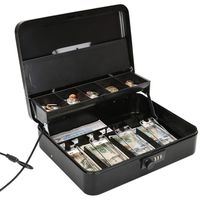 Jssmst Large Locking Cash Box with Money Tray, Metal Money Box with Combination Lock, Black, SM-CB02302XL