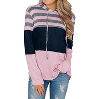  HebeTop  Womens Cowl Neck Color Block Striped Tunic Sweatshirt Drawstring Pullover Tops Pink