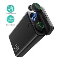 True Wireless Earbuds, Wireless Charging Case Bluetooth 5.0 Built-in Mic Earphones w 13800mAh External Battery Pack Power Bank 2.1A Output, HiFi Bass Stereo Sound Headset IPX7 Waterproof