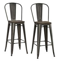 DHP Luxor Metal Counter Stool with Wood Seat and Backrest, Set of two, 30", Antique Copper