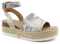 Soda Casual Espadrilles Trim Rubber Sole Flatform Studded Wedge Buckle Ankle Strap Open Toe Sandal (10 M US, Beige/Python)