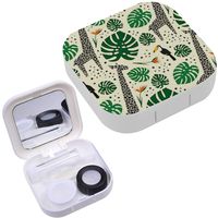 Portable Contact Lens Case Box Travel Kit Mirror + Bottle + Tweezers Container Holder [ Giraffes Toucans Palm Leaves ]