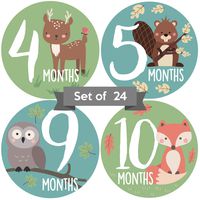 Baby Monthly Stickers | Gender Neutral Baby Milestone Stickers | Woodland Animal Newborn Stickers | Unisex Stickers for Baby | Baby Girl or Boy Stickers | Newborn Milestone Month Stickers (Set of 24)