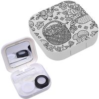 Portable Contact Lens Case Box Travel Kit Mirror + Bottle + Tweezers Container Holder [ Cozy Fall Outline ]