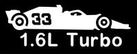 1.6L Turbo Racecar Vinyl Decal in White