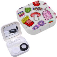Portable Contact Lens Case Box Travel Kit Mirror + Bottle + Tweezers Container Holder [ Colorful Patches Stickers ]