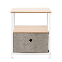 Nightstand 1-Drawer Shelf Storage- Bedside Furniture & Accent End Table Chest for Home, Bedroom, Office, College Dorm, Steel Frame, Wood Top, Easy Pull Fabric Bins (Linen)