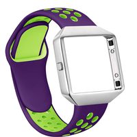 AKALE Compatible with Fitbit Blaze Bands, Silicone Band with Metal Frame Replacement Strap Wristband for Fit bit Blaze Smart Fitness Watch, （Purple and Green Large）