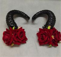 Fashion Sheep Horn Rose Flower Hair Clip Forest Department Cos Cosplay Photograph Photography Props Hair Jewelry Accessories (Red)