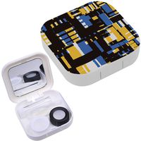 Portable Contact Lens Case Box Travel Kit Mirror + Bottle + Tweezers Container Holder [ Artistic Shapes Block ]