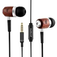 Genuine Wood Earbuds, ZealSound Handcraft Wood Earphones Headphones HiFi in Ear Earbuds with Built-in Microphone Headphone with Clip Bass and Stereo Sound Noise-isolating for Smartphones PC & Tablet