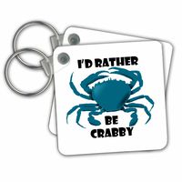 3dRose Image of Id Rather Be Crabby with Turquoise Crab - Key Chains, 2.25" x 2.25", Set of 2 (kc_240717_1)
