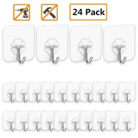 Adhesive Hooks Kitchen Wall Hooks- 24 Packs Heavy Duty 13.2lb(Max) Nail Free Sticky Hangers with Stainless Hooks Reusable Utility Towel Bath Ceiling Hooks (Adhesive Hooks)