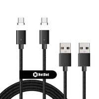 Netdot Gen7 Nylon Braided USB-C Magnetic Fast Charging Cable Compatible with Type-C Smartphone(6.6ft USB-C/2 Pack Black)