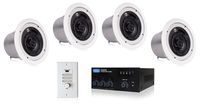 Restaurant Sound System Package with 4 Atlas Sound FAP42T In-Ceiling Loudspeakers and Mixer Amplifier (White)