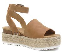 Soda Womens JDTopic2 Casual Espadrille Trim Rubber Sole Flatform Studded Wedge Buckle Ankle Strap Open Toe Sandals Tan, 6