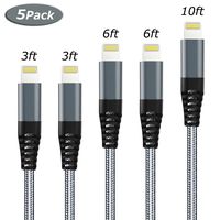 iPhone Charger Cable 5Pack (3/3/6/6/10FT) MFi Certified Lightning Cable Nylon Braided USB Fast Long iPhone Charging Cords Compatible iPhone 11/Xs/Max/XR/X/8/8Plus/7/7Plus/6S/6S Plus/SE/iPad/iPod COVS
