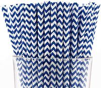 Pack of 150 Biodegradable Navy Blue Chevron Paper Drinking Straws (Compostable, Non-toxic, BPA-free)