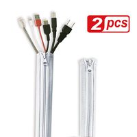 Cable Management Sleeve with Zip-up - 39 Inch Durable Adjustable Cord Sleeve Wire Cover Concealer Wrap Protect Cables from Pets Chewing for Computer/TV, Greyish White, 2 Pcs