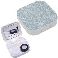Portable Contact Lens Case Box Travel Kit Mirror + Bottle + Tweezers Container Holder [ Colorful Geometric Repetitive ]