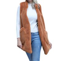 Women's Faux Fur Coats Open Sherpa Vest Jacket with Pockets