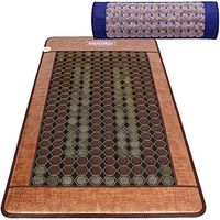 GemsMat - Henri- Far Infrared 12 Amethyst, 84 Jade, 126 Tourmaline Bead Heat Stone Twin Size Mat (75"L x 40"W) -Capri 100% Amethyst Blue Pillow Combo -FDA Registered Manufacturer - FIR Heating Pad