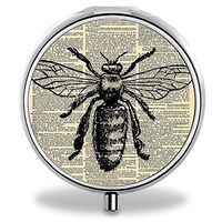 IMLONE Pill Organizer, Customized Retro Book Bee Pill Boxes with 3 Components for Purse