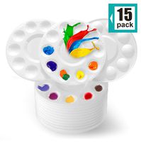 CENTSTAR 15 Pcs Round Paint Tray Palettes Plastic for Acrylic Oil Watercolor Craft DIY Art Painting Palettes, White (15 PCS)