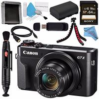 Canon PowerShot G7 X Mark II Digital Camera 1066C001 + NB-13L Lithium Ion Battery + Sony 64GB SDXC Card + Memory Card Wallet + Card Reader + Micro HDMI Cable + Fibercloth + Flexible Tripod Bundle