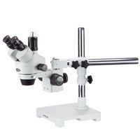 AmScope SM-3TZZ Professional Trinocular Stereo Zoom Microscope, WH10x and WH20x Eyepieces, 3.5X-180X Magnification, 0.7X-4.5X Zoom Objective, Ambient Lighting, Single-Arm Boom Stand, Includes 0.5X and 2.0X Barlow Lenses