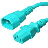 C14 to C13 Power Cord - 5 Foot, 10A/250V, 18/3 AWG, IE 60320 - Iron Box Part # IBX-2614-05 (5 ft, Aqua)