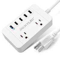 UL Quick Charge 3.0 Power Strip JACKYLED 1700J Surge Protector with 8A 5 USB Ports Desktop Charging Station 6ft Extension Cord for Travel, Hotel, Home, Office - White