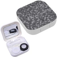 Portable Contact Lens Case Box Travel Kit Mirror + Bottle + Tweezers Container Holder [ Charcoal Flecked Geometric Motif ]