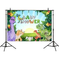 Allenjoy 7x5t Baby Shower Dinosaur Backdrop Cartoon Wild Forest Sunrise Flower Photography Background Kids Birthday Party Supplies Decoration Cake Table Banner Photo Booth Studio Props