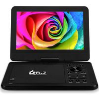 DR. J 12.5" Portable DVD CD Player 10.5" HD Swivel Screen with 5 Hours Rechargeable Battery, Region-Free Video Player with Remote Control and AV Cable Sync TV with Car Charger