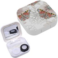 Portable Contact Lens Case Box Travel Kit Mirror + Bottle + Tweezers Container Holder [ Butterfly Flowers ]