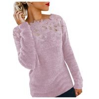 HIRIRI Women Long Sleeve Pullover Fluffy Fuzzy Sweater Shirt Lace Patchwork Loose Jumper Tops (M, Purple)