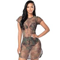 Boomboom Summer Dress, 2018 Women Transparent Camouflage Gauze See-Through Sheer Mini Dress (XL, Camouflage)