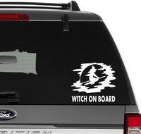 Witch on Board Halloween Vinyl Decal Sticker For Wall Decor, Windows, Laptop, Car, Truck, Motorcycle, Vehicles (Size-6 inch/15 cm Wide) - (Gloss WHITE Color)