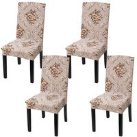 Fuloon 4 Pack Super Fit Stretch Removable Washable Short Dining Chair Protector Cover Seat Slipcover for Hotel,Dining Room,Ceremony,Banquet Wedding Party (Brown Pattern)